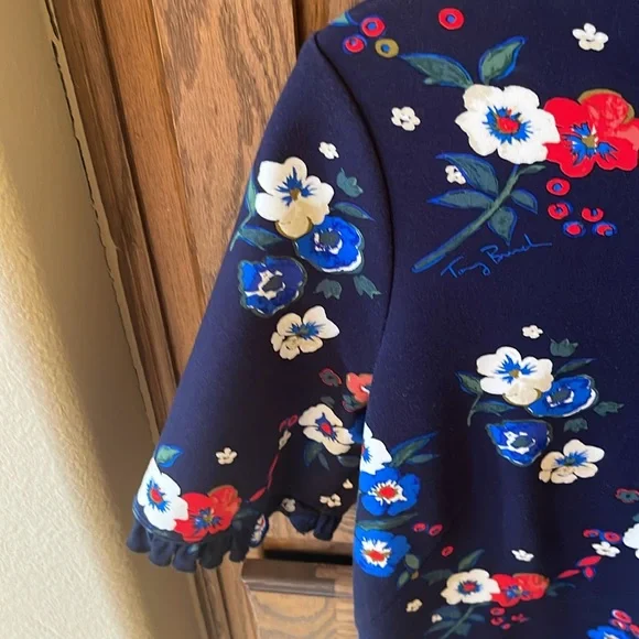 Tory Burch Miranda Short-Sleeve Pansy Bouquet Ponte Shirtdress Large - Picture 4 of 11